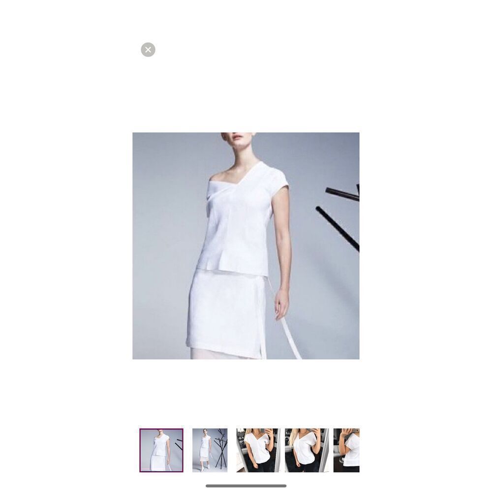 Helmut Lang White Linen Asymmetric Top V Neck Size 4
